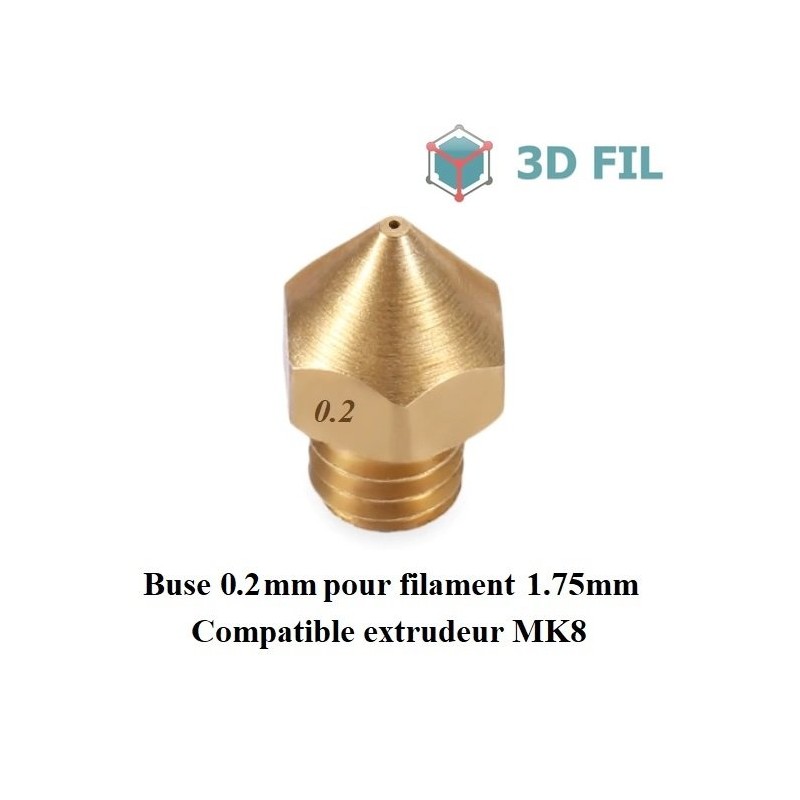 Buse laiton MK7 / MK8 0.2mm / filament 1.75mm / Envoi sous 24H / 3DFIL